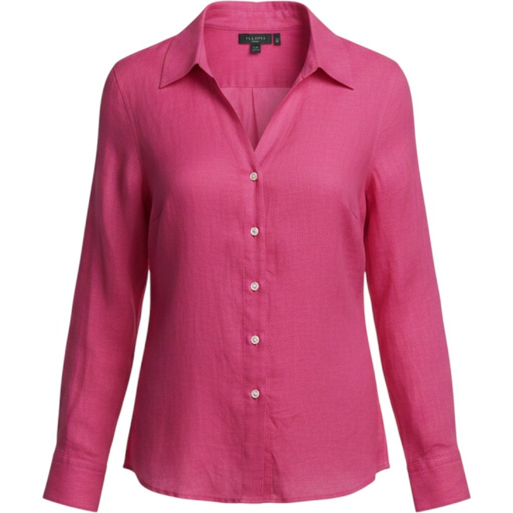 Talbots Woman Pure Irish Linen Button Down Shirt Berry Pink 14W Plus Size Long